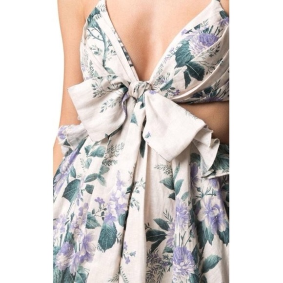 Zimmermann Cassia Mini Dress Hydrangea Floral Linen Cut-Out Size 1 US 4 - Picture 11 of 12